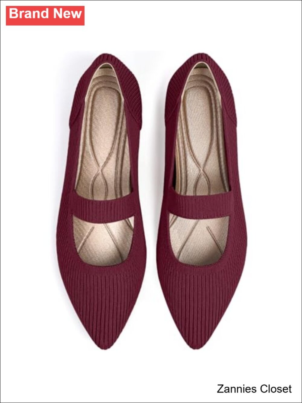 ✨ Women's Knit Pointed Toe Mary Jane Flats Washable Ballet Comfortable Dressy